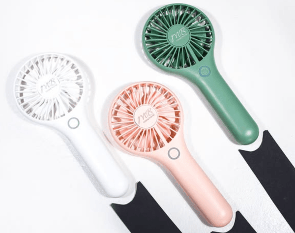 Mini rechargeable handheld makeup fan by MB Cosmetics BZ